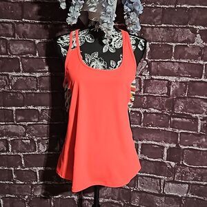 Fabletics Pink, Yellow, Black & White Racerback Athletic Tank with Mesh Size Lg